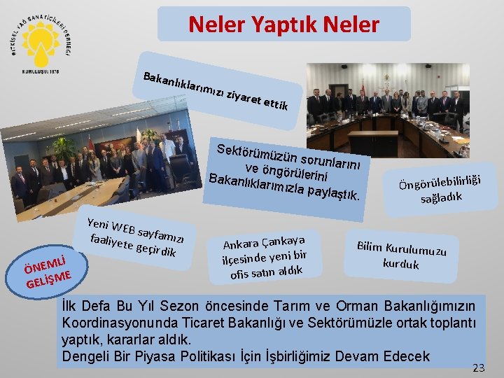 Neler Yaptık Neler Bakan lıklarım ızı ziya ret ett ik Sektörüm üzün soru nlarını