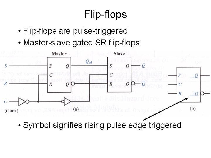 Flip-flops • Flip-flops are pulse-triggered • Master-slave gated SR flip-flops • Symbol signifies rising