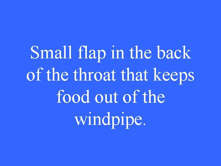 Small flap in the back of the throat that keeps food out of the
