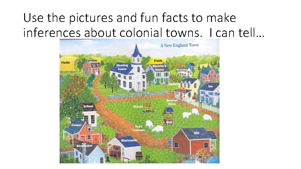 Use the pictures and fun facts to make inferences about colonial towns. I can
