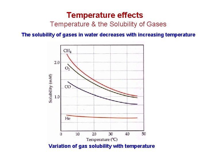 Temperature effects Temperature & the Solubility of Gases The solubility of gases in water