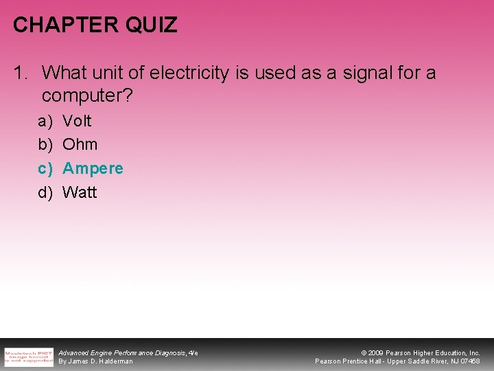 CHAPTER QUIZ 1. What unit of electricity is used as a signal for a