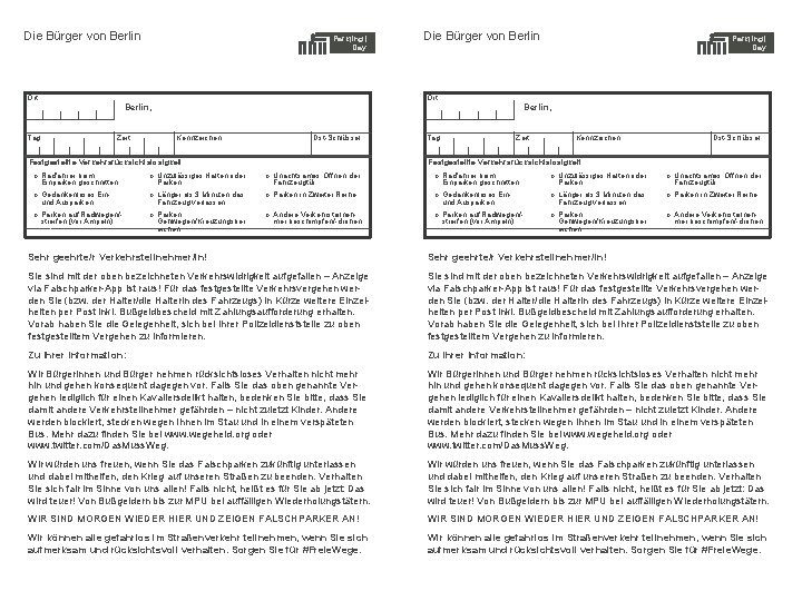 Die Bürger von Berlin Park(ing) Day Ort Berlin, Tag Zeit Berlin, Kennzeichen Dst-Schlüssel Festgestellte