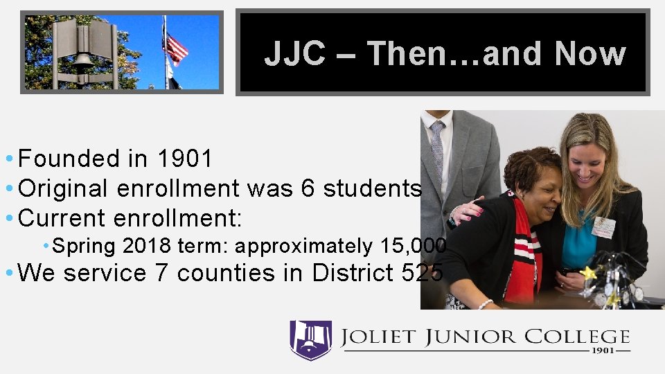 JJC – Then…and Now • Founded in 1901 • Original enrollment was 6 students