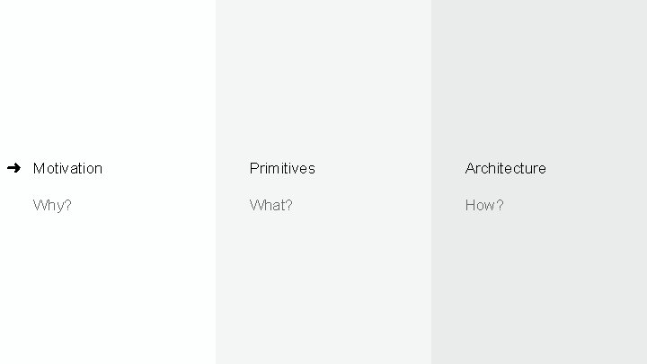 ➜ Motivation Why? Primitives Architecture What? How? 