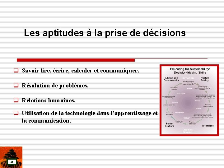 Les aptitudes à la prise de décisions q Savoir lire, écrire, calculer et communiquer.