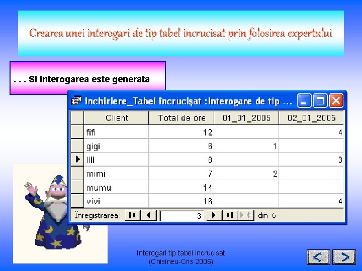 Crearea unei interogari de tip tabel incrucisat prin folosirea expertului. . . Si interogarea