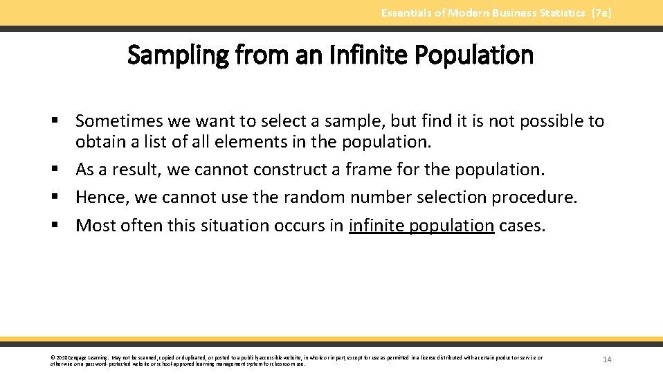 Essentials of Modern Business Statistics (7 e) Sampling from an Infinite Population § Sometimes
