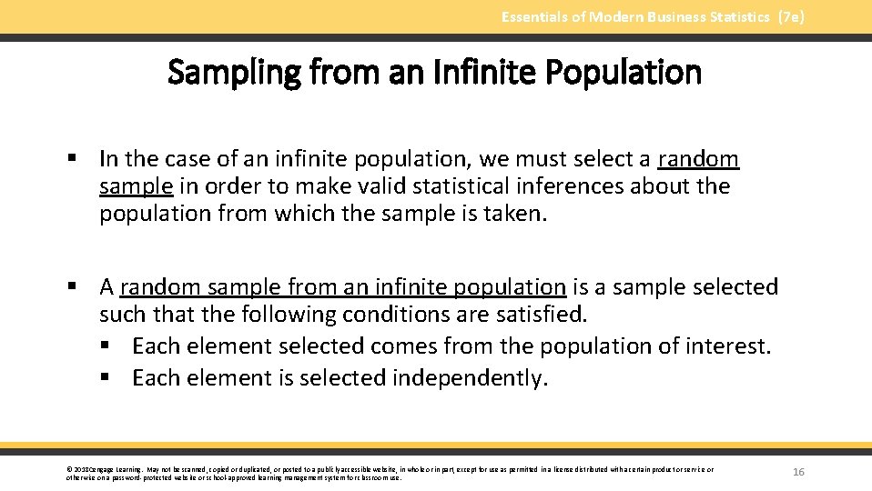 Essentials of Modern Business Statistics (7 e) Sampling from an Infinite Population § In