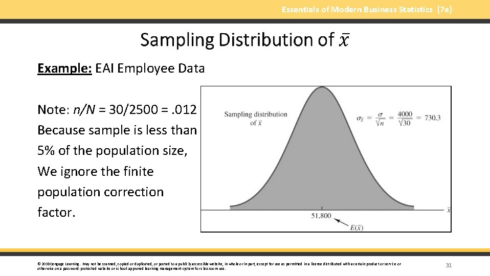 Essentials of Modern Business Statistics (7 e) Example: EAI Employee Data Note: n/N =