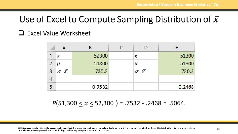 Essentials of Modern Business Statistics (7 e) § © 2018 Cengage Learning. May not