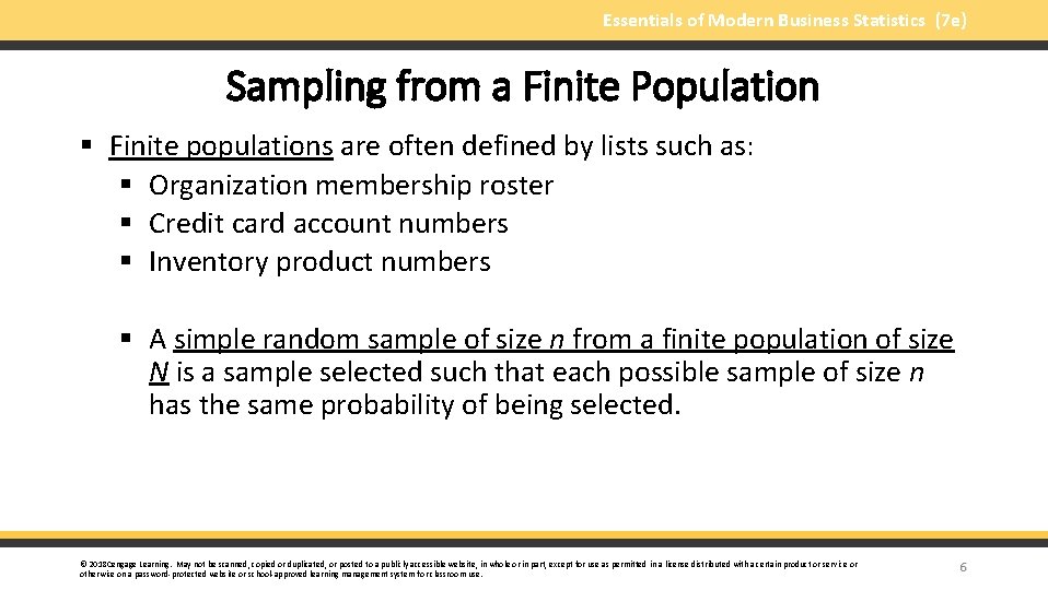 Essentials of Modern Business Statistics (7 e) Sampling from a Finite Population § Finite