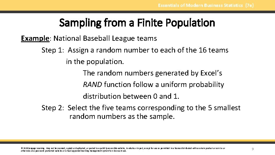 Essentials of Modern Business Statistics (7 e) Sampling from a Finite Population Example: National