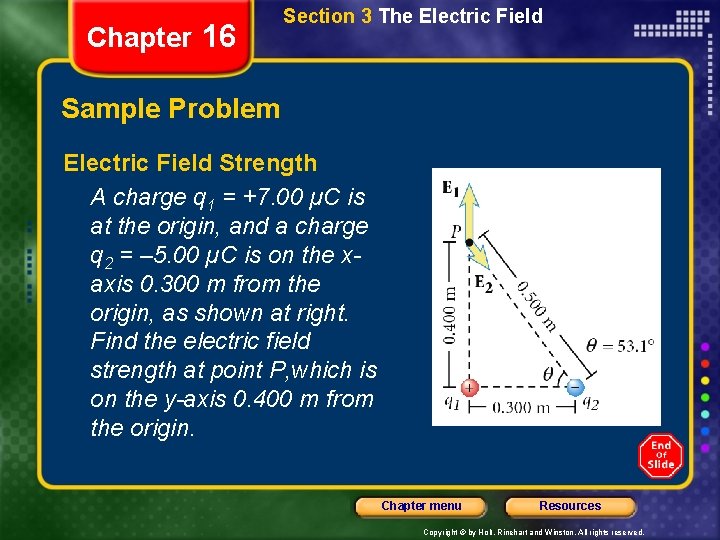 Chapter 16 Section 3 The Electric Field Sample Problem Electric Field Strength A charge