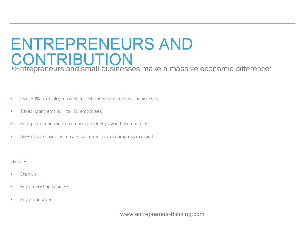 ENTREPRENEURS AND CONTRIBUTION ‣Entrepreneurs and small businesses make a massive economic difference: • Over