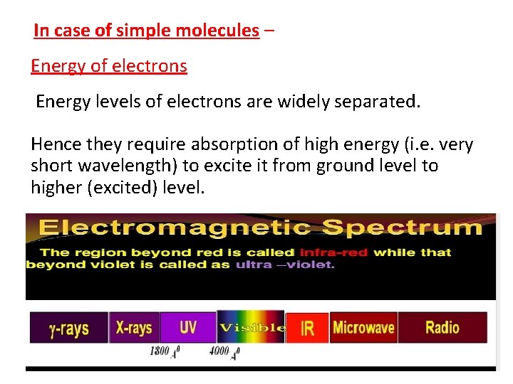 In case of simple molecules – Energy of electrons Energy levels of electrons are
