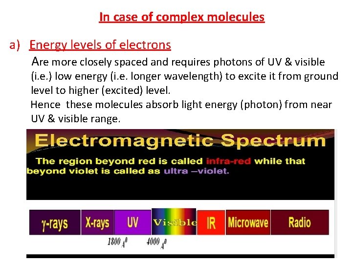  In case of complex molecules a) Energy levels of electrons Are more closely