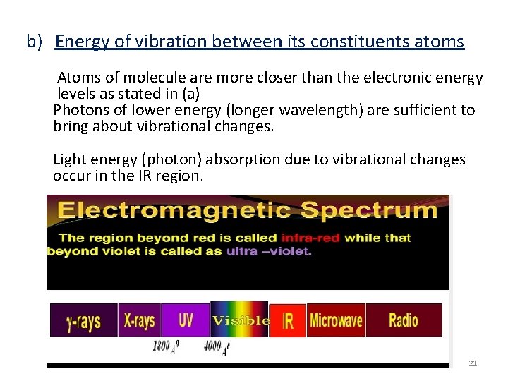 b) Energy of vibration between its constituents atoms Atoms of molecule are more closer