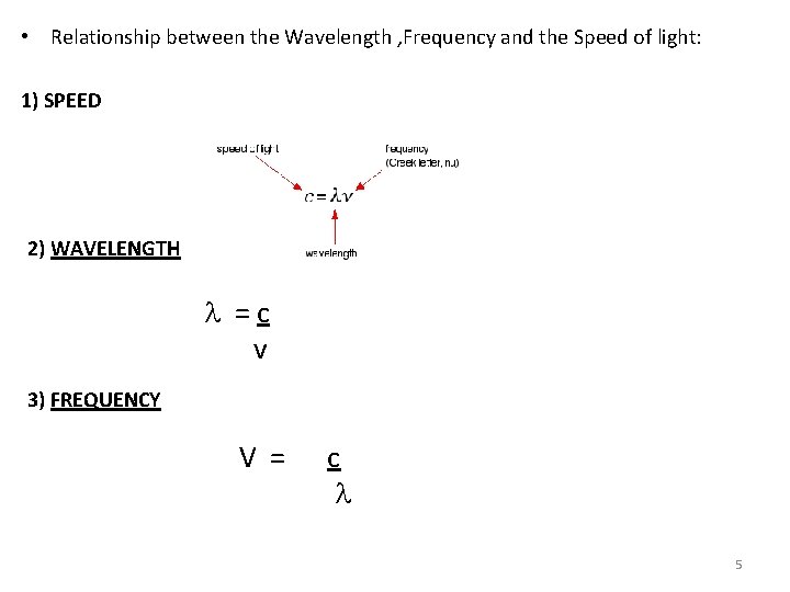  • Relationship between the Wavelength , Frequency and the Speed of light: 1)
