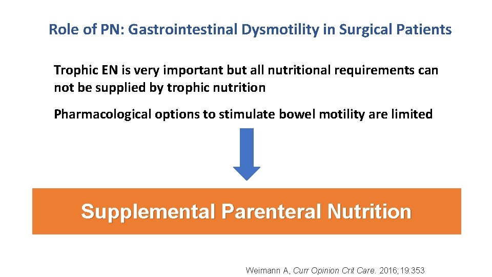 Role of PN: Gastrointestinal Dysmotility in Surgical Patients Trophic EN is very important but