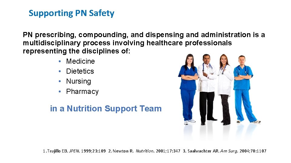 Supporting PN Safety PN prescribing, compounding, and dispensing and administration is a multidisciplinary process