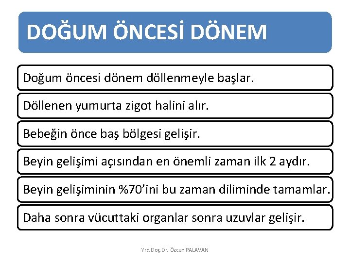 DOĞUM ÖNCESİ DÖNEM Doğum öncesi dönem döllenmeyle başlar. Döllenen yumurta zigot halini alır. Bebeğin