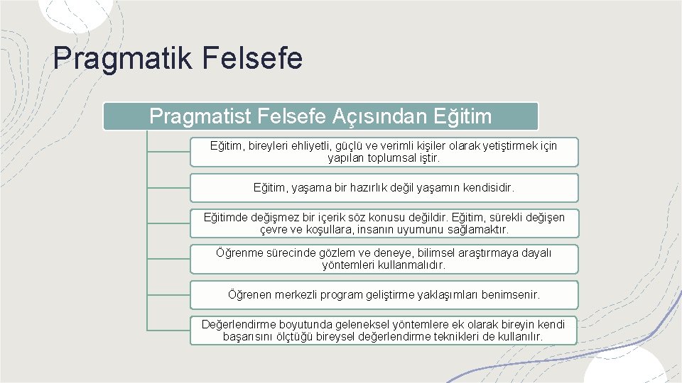 Pragmatik Felsefe Pragmatist Felsefe Açısından Eğitim, bireyleri ehliyetli, güçlü ve verimli kişiler olarak yetiştirmek