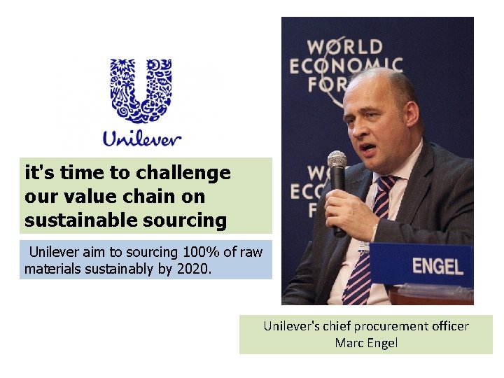 it's time to challenge our value chain on sustainable sourcing Unilever aim to sourcing