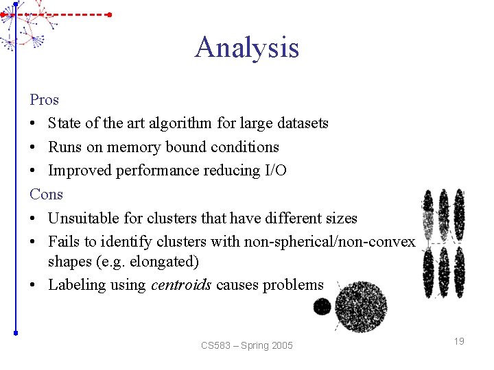 Analysis Pros • State of the art algorithm for large datasets • Runs on