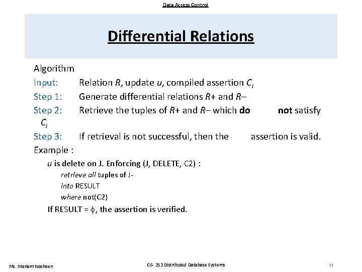 Data Access Control Differential Relations Algorithm Input: Step 1: Step 2: Ci Step 3: Data Access Control Differential Relations Algorithm Input: Step 1: Step 2: Ci Step 3: