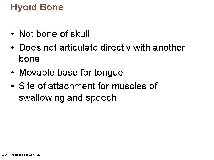 Hyoid Bone • Not bone of skull • Does not articulate directly with another