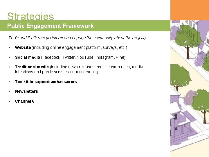 Strategies Public Engagement Framework Tools and Platforms (to inform and engage the community about