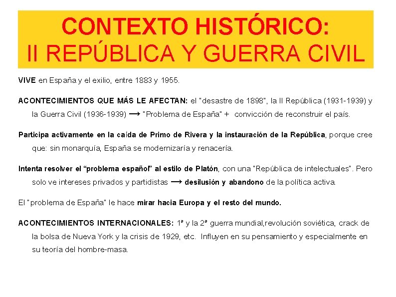 CONTEXTO HISTÓRICO: II REPÚBLICA Y GUERRA CIVIL VIVE en España y el exilio, entre