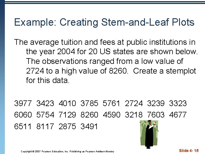 Example: Creating Stem-and-Leaf Plots The average tuition and fees at public institutions in the
