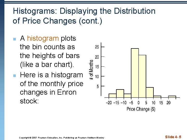 Histograms: Displaying the Distribution of Price Changes (cont. ) n n A histogram plots