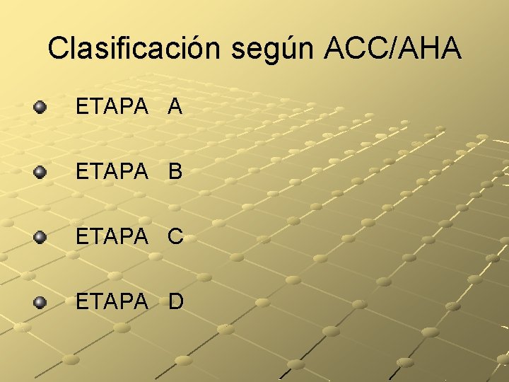 Clasificación según ACC/AHA ETAPA B ETAPA C ETAPA D 