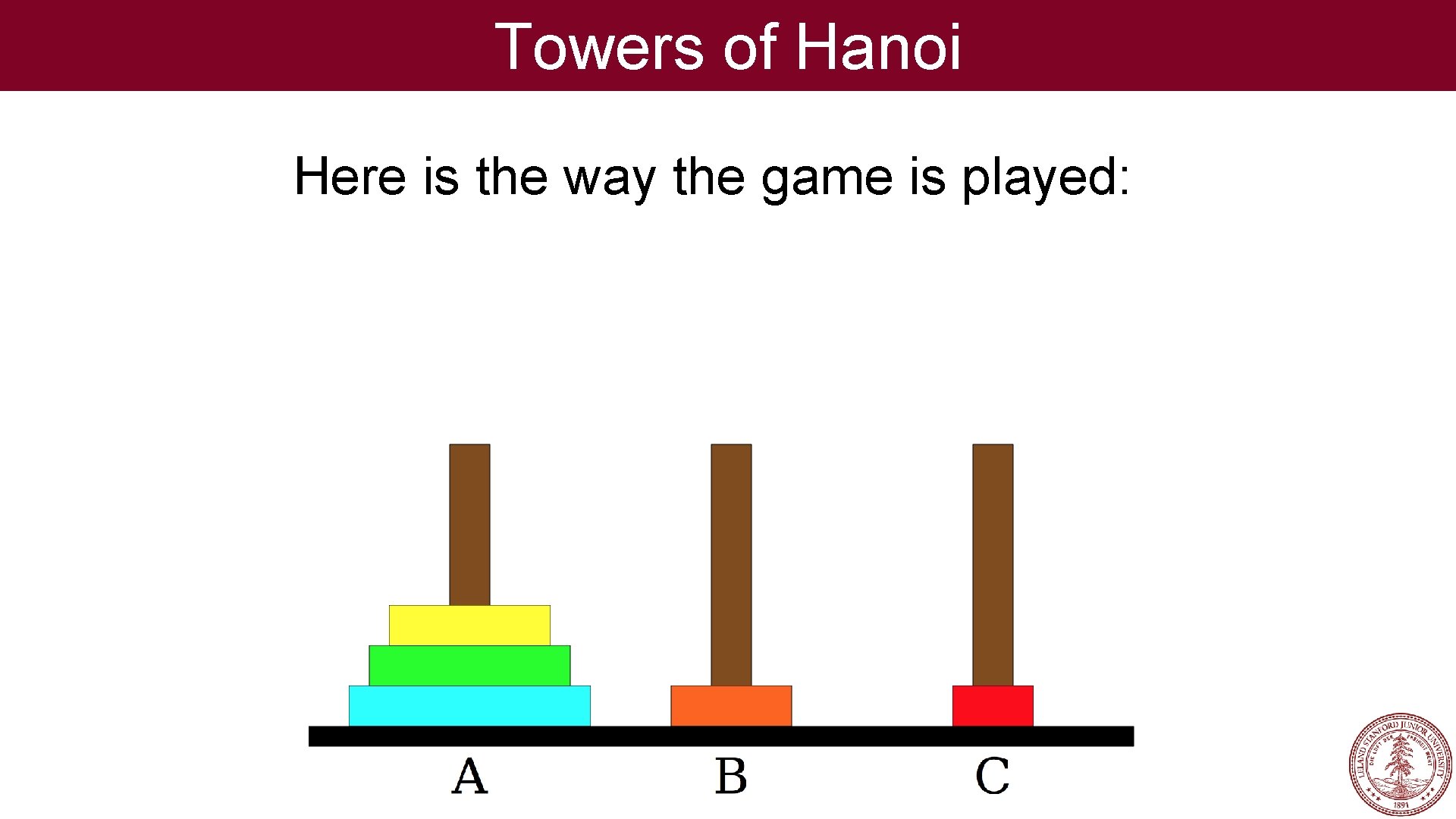 Towers of Hanoi Here is the way the game is played: 