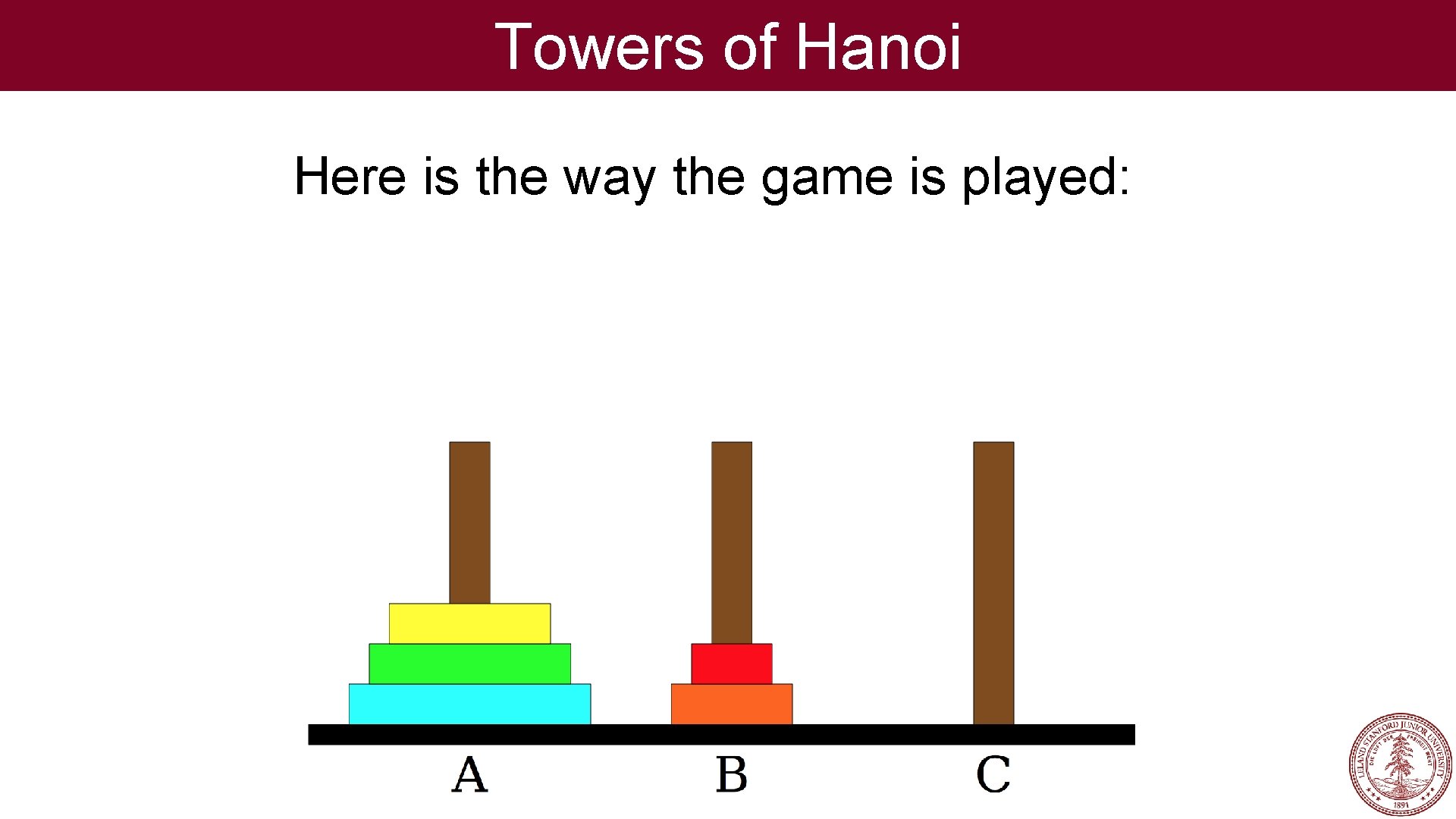 Towers of Hanoi Here is the way the game is played: 