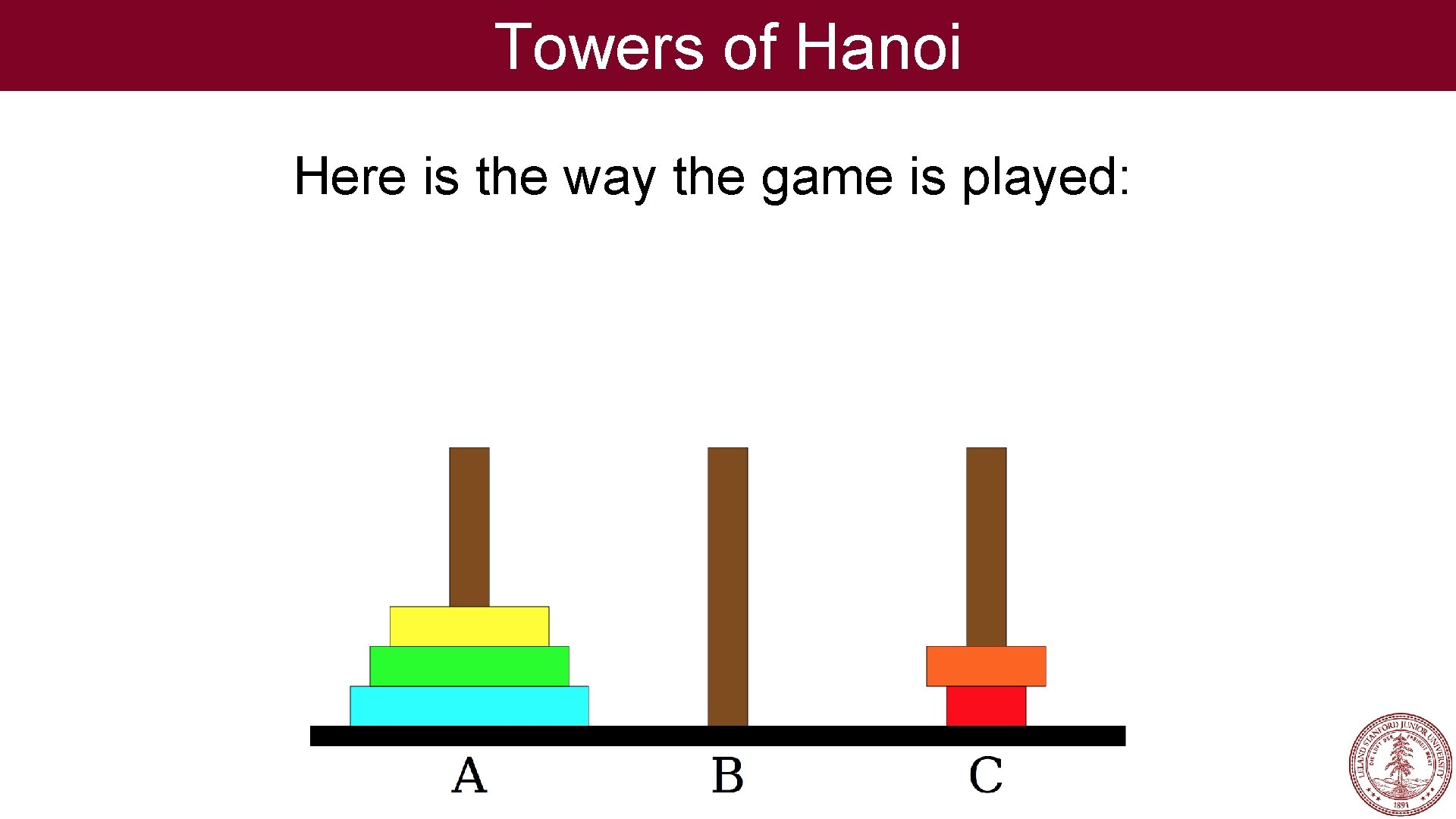 Towers of Hanoi Here is the way the game is played: 