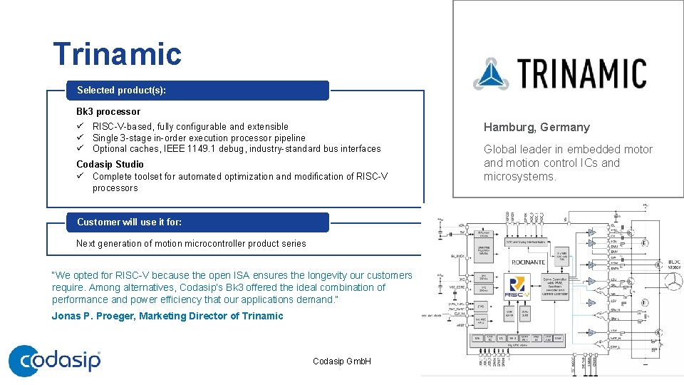 Trinamic Selected product(s): Bk 3 processor ü RISC-V-based, fully configurable and extensible ü Single