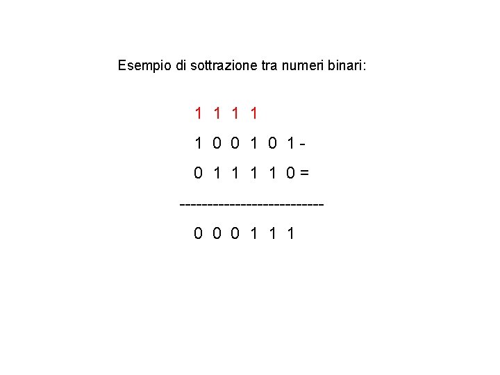 Esempio di sottrazione tra numeri binari: 1 1 1 0 0 10 1 1
