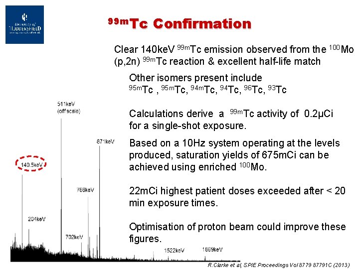 99 m. Tc Confirmation Clear 140 ke. V 99 m. Tc emission observed from