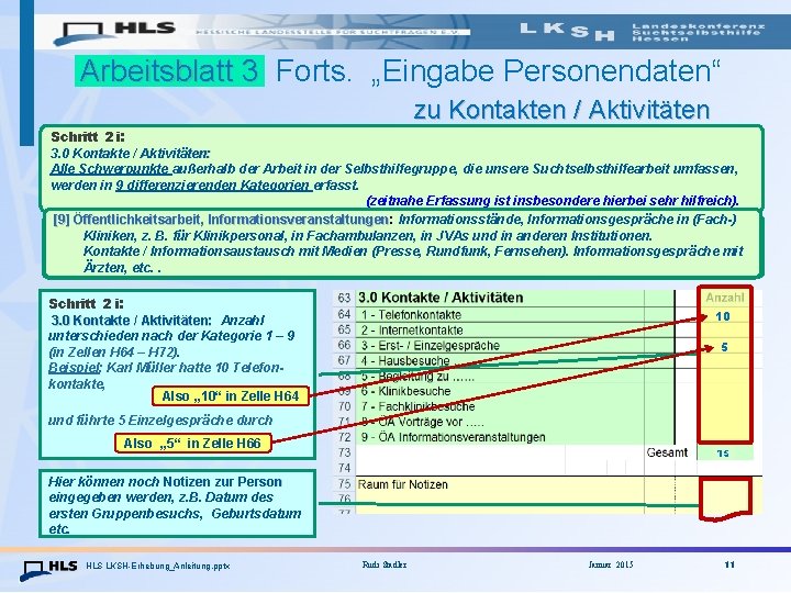 Arbeitsblatt 3 Forts. „Eingabe Personendaten“ zu Kontakten / Aktivitäten 3. 0 Schritt 2 i: