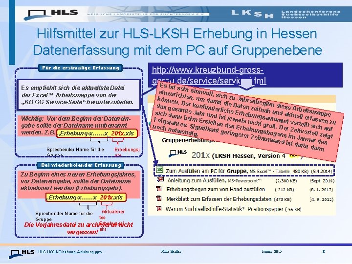 Hilfsmittel zur HLS-LKSH Erhebung in Hessen Datenerfassung mit dem PC auf Gruppenebene Für die