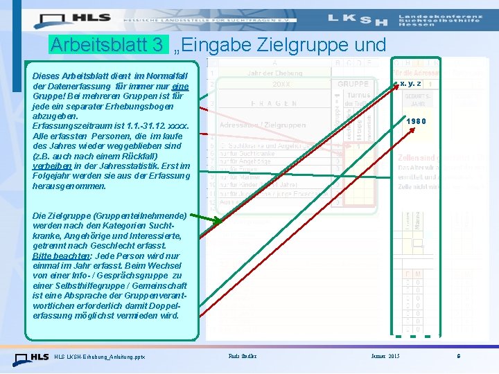 Arbeitsblatt 3 „Eingabe Zielgruppe und Schritt 1: Personendaten“ Dieses Arbeitsblatt dient im Normalfall Angabe