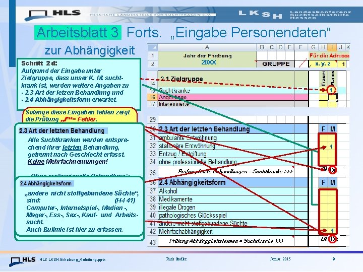 Arbeitsblatt 3 Forts. „Eingabe Personendaten“ zur Abhängigkeit Schritt 2 d: Aufgrund der Eingabe unter