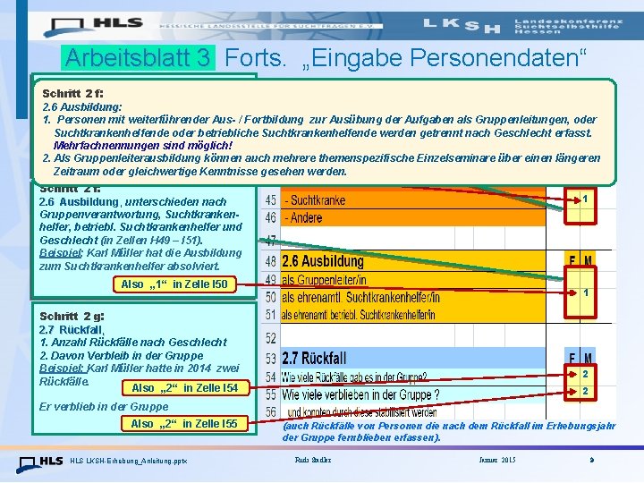 Arbeitsblatt 3 Forts. „Eingabe Personendaten“ Schritt 2 e: - zum Rauchen 2. 5 Schritt