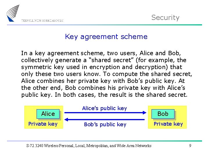 Security Key agreement scheme In a key agreement scheme, two users, Alice and Bob,