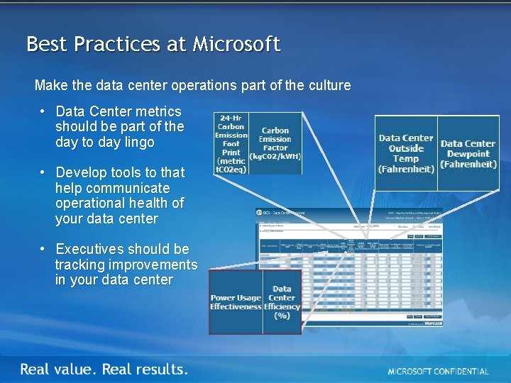 Best Practices at Microsoft Make the data center operations part of the culture •