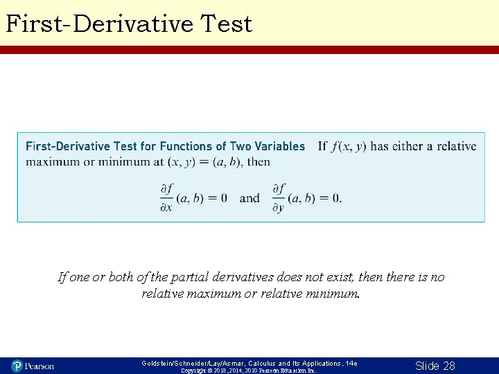 First-Derivative Test If one or both of the partial derivatives does not exist, then